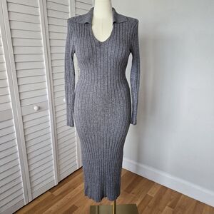 I Saw‎ It First Grey Ribbed Knit Midi Dress Women's 18 Neutral Minimalist Preppy